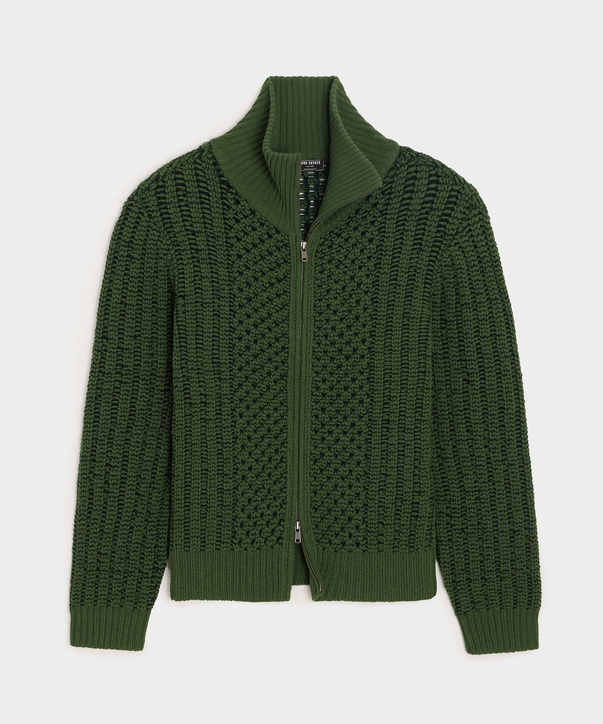 Todd Snyder Lattice Mockneck Sweater Jacket - Forest Green