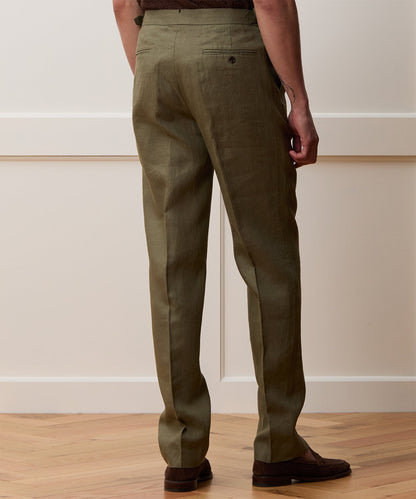 Todd Snyder Straight Fit Irish Linen Side Tab Trouser - Surplus Olive