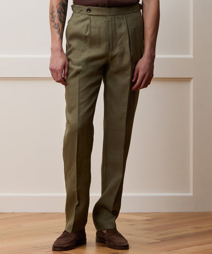 Todd Snyder Straight Fit Irish Linen Side Tab Trouser - Surplus Olive