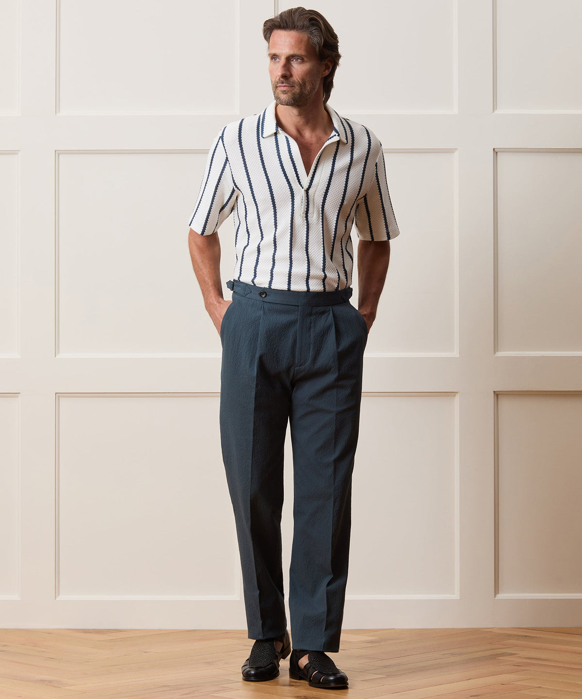 Todd Snyder Italian Seersucker Side Tab Trouser - Antique Teal