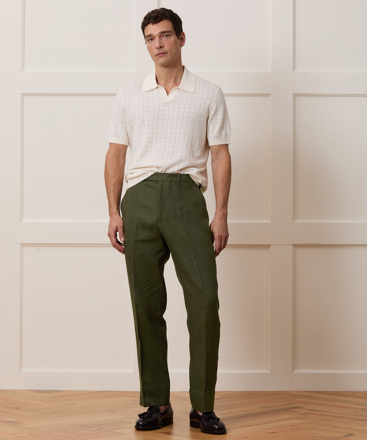 Todd Snyder Straight Fit Linen Tab Trouser - Green Laurel