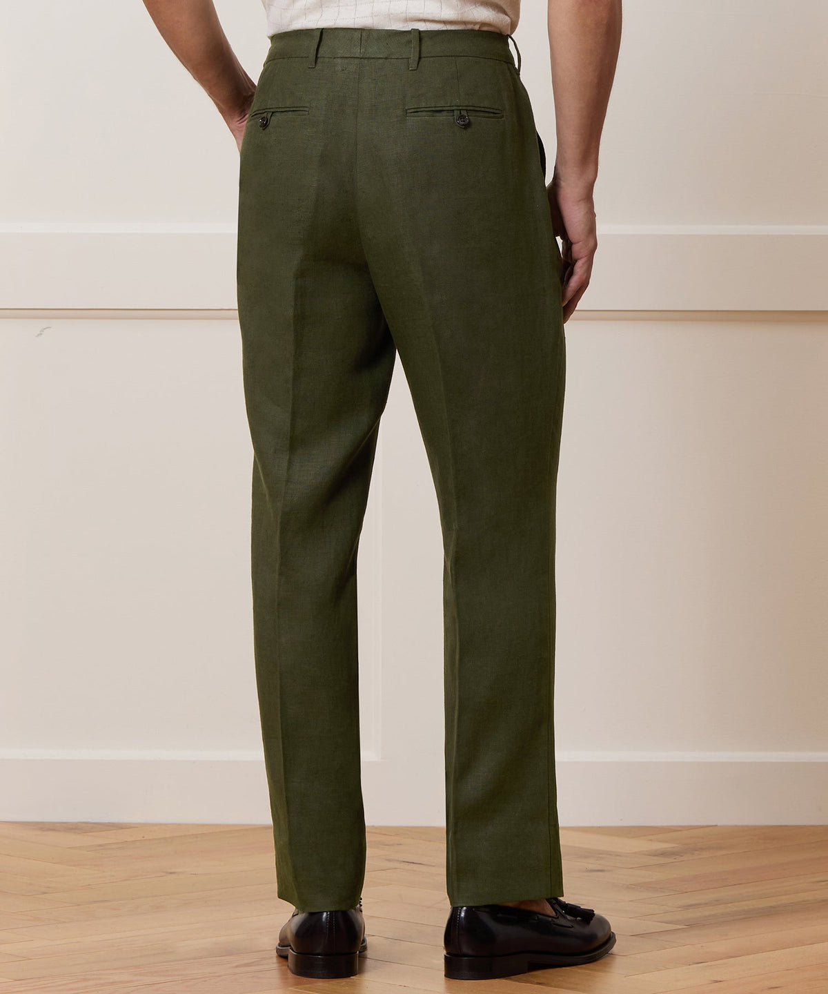 Todd Snyder Straight Fit Linen Tab Trouser - Green Laurel