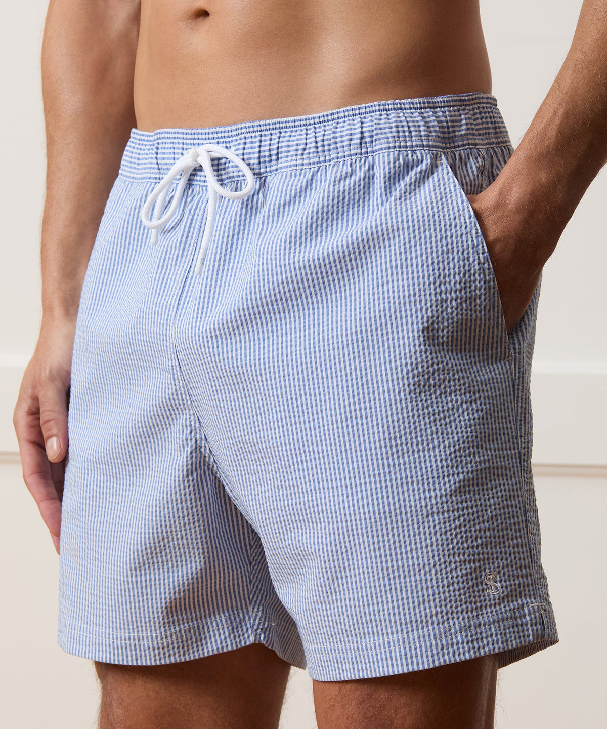 Todd Snyder 5" Seersucker Montauk Swim Trunk - Light Blue
