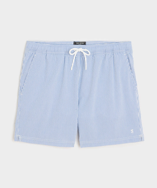 Todd Snyder 5" Seersucker Montauk Swim Trunk - Light Blue