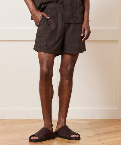Todd Snyder 5" Embroidered Linen Beachcomber Short - Caviar