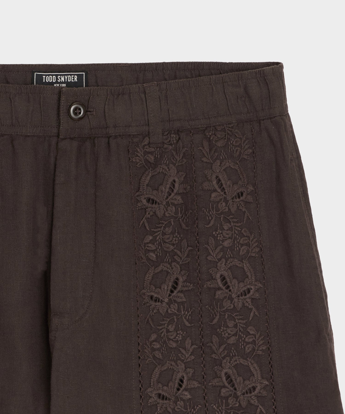 Todd Snyder 5" Embroidered Linen Beachcomber Short - Caviar