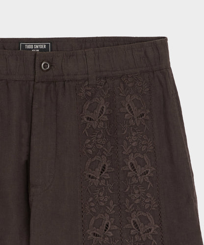 Todd Snyder 5" Embroidered Linen Beachcomber Short - Caviar