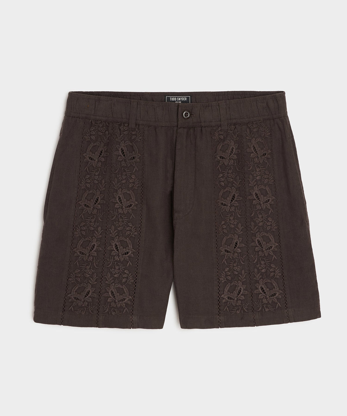 Todd Snyder 5" Embroidered Linen Beachcomber Short - Caviar
