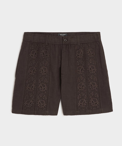 Todd Snyder 5" Embroidered Linen Beachcomber Short - Caviar
