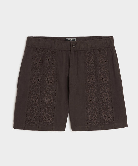 Todd Snyder 5" Embroidered Linen Beachcomber Short - Caviar