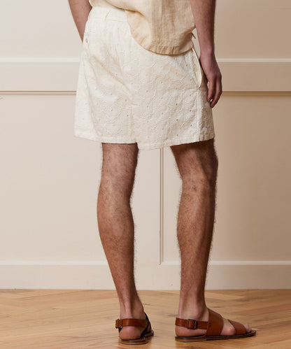 Todd Snyder 5" Embroidered Cotton Beachcomber Short - White