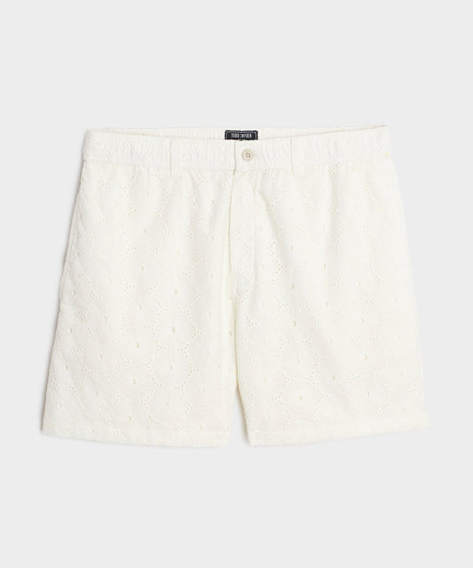 Todd Snyder 5" Embroidered Cotton Beachcomber Short - White