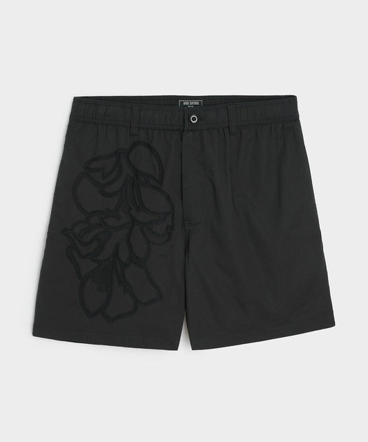 Todd Snyder 5" Floral Cotton Beachcomber Short - Black