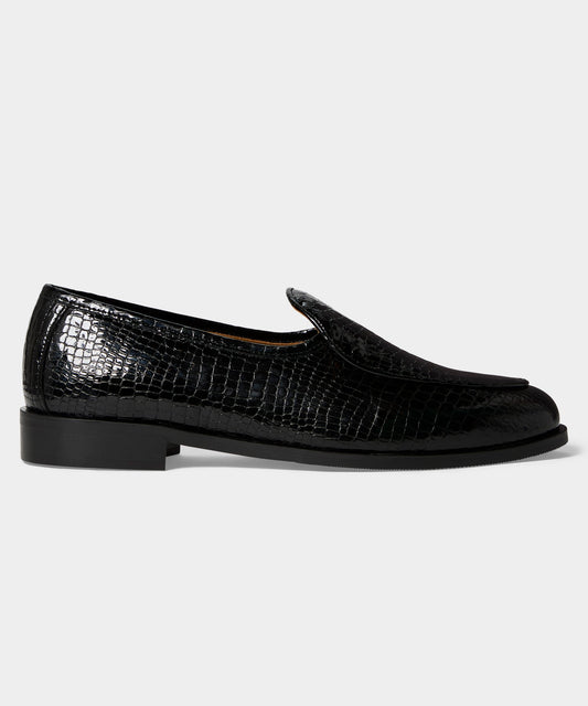 Todd Snyder Jacques Solovière Leather Croc Stamp Loafer - Dark Brown