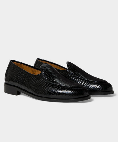 Todd Snyder Jacques Solovière Leather Croc Stamp Loafer - Dark Brown
