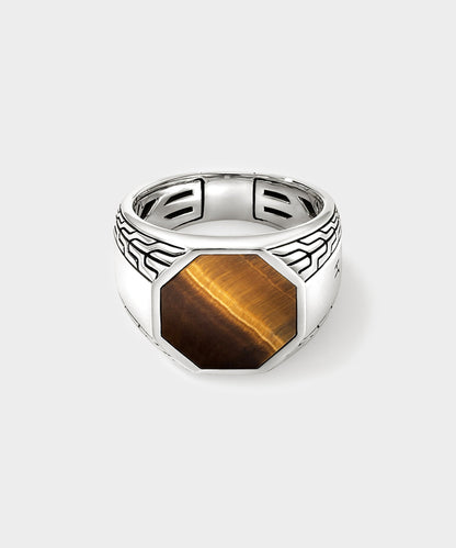 Todd Snyder John Hardy Sterling Silver Octagon Signet Ring with Tiger Eye - Silver