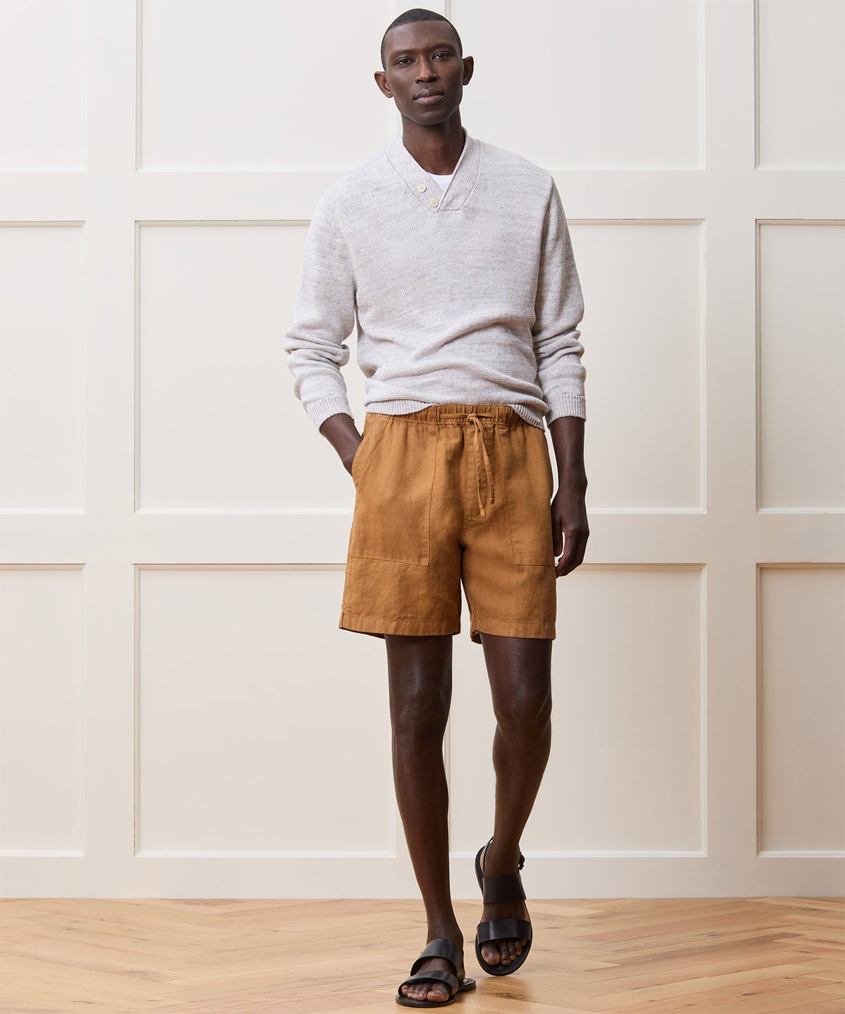 Todd Snyder Inis Meáin Linen Hurler V-Neck Sweater - Grey