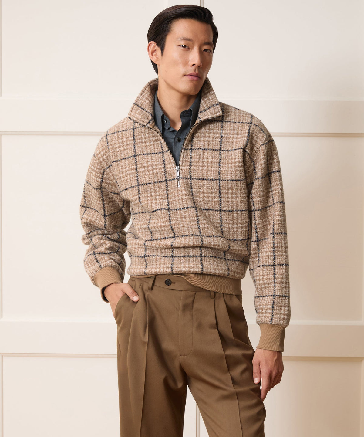 Todd Snyder Italian Fleece Quarter-Zip - Faded Walnut