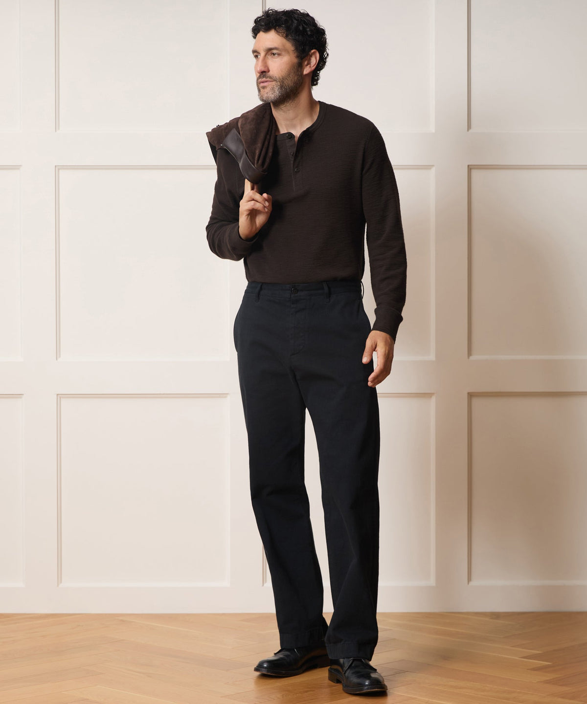 Todd Snyder Lightweight Mini Waffle Henley - Espresso Bean