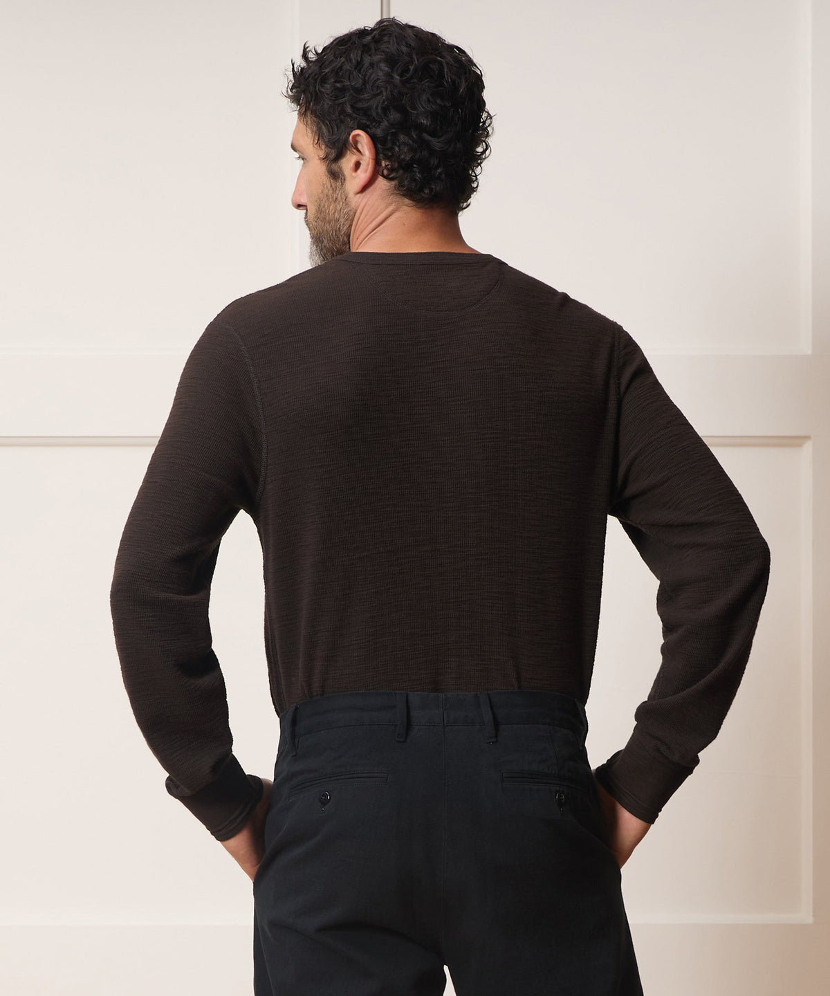 Todd Snyder Lightweight Mini Waffle Henley - Espresso Bean