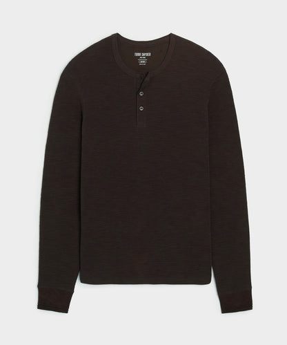 Todd Snyder Lightweight Mini Waffle Henley - Espresso Bean