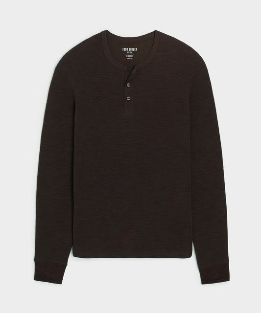 Todd Snyder Lightweight Mini Waffle Henley - Espresso Bean