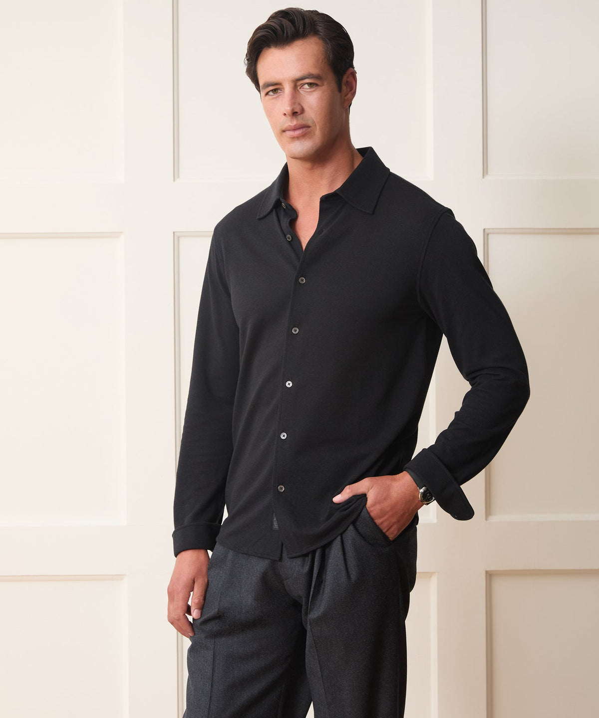 Todd Snyder Cotton-Cashmere Pique Shirt - Black