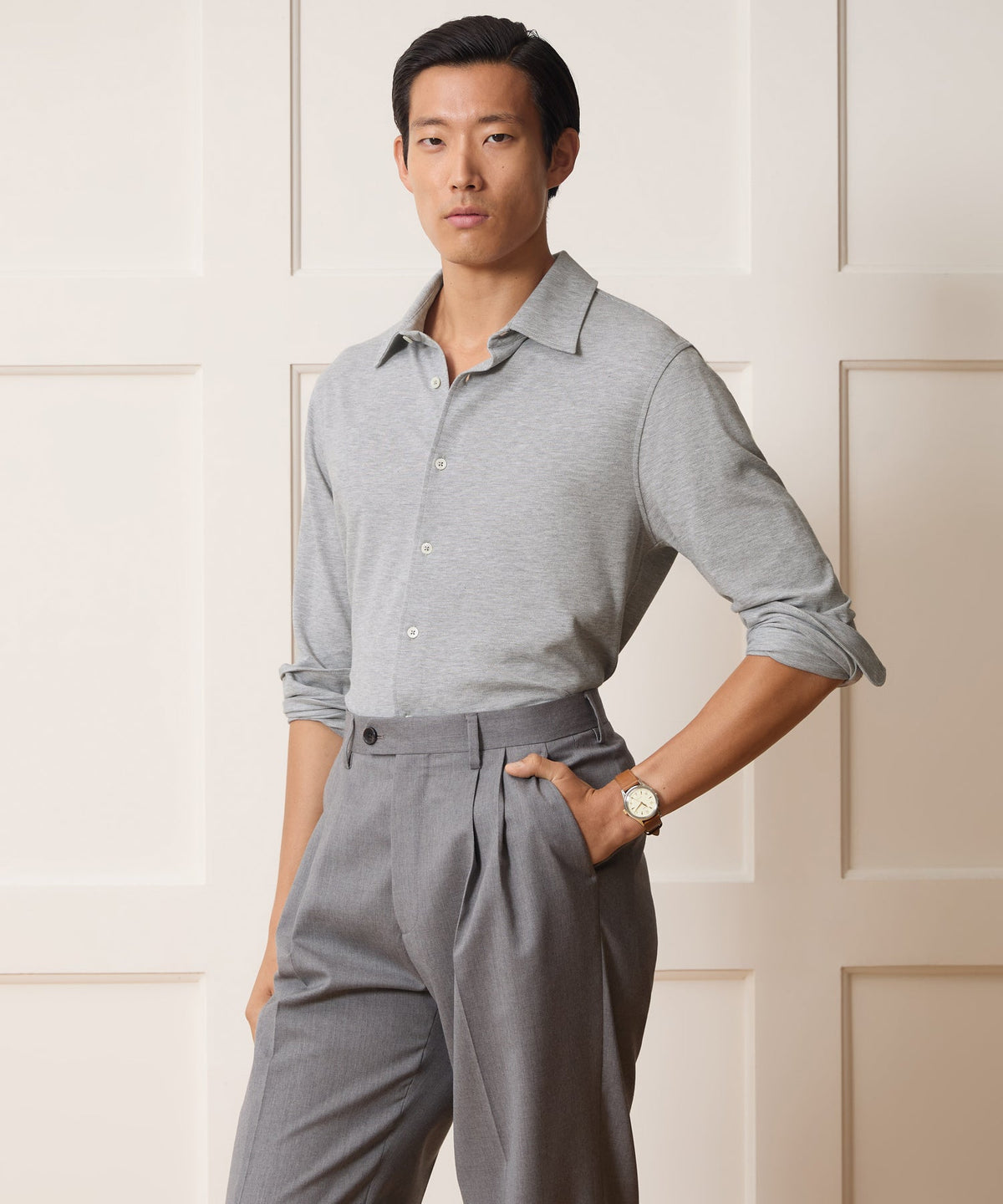 Todd Snyder Cotton-Cashmere Pique Shirt - Light Grey Heather