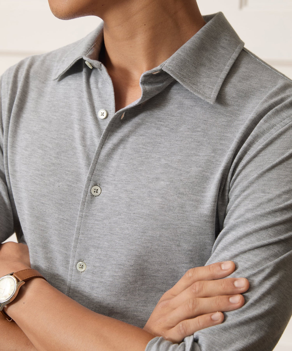 Todd Snyder Cotton-Cashmere Pique Shirt - Light Grey Heather