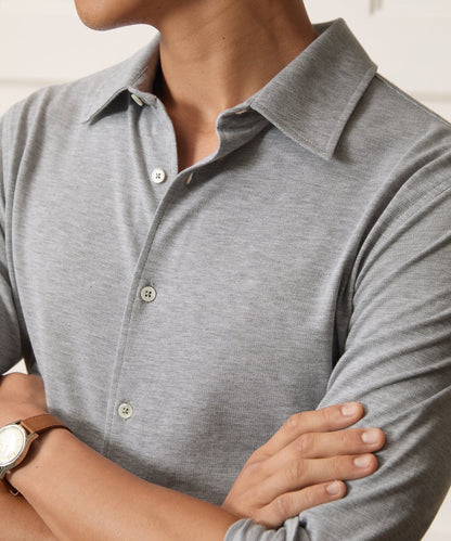 Todd Snyder Cotton-Cashmere Pique Shirt - Light Grey Heather