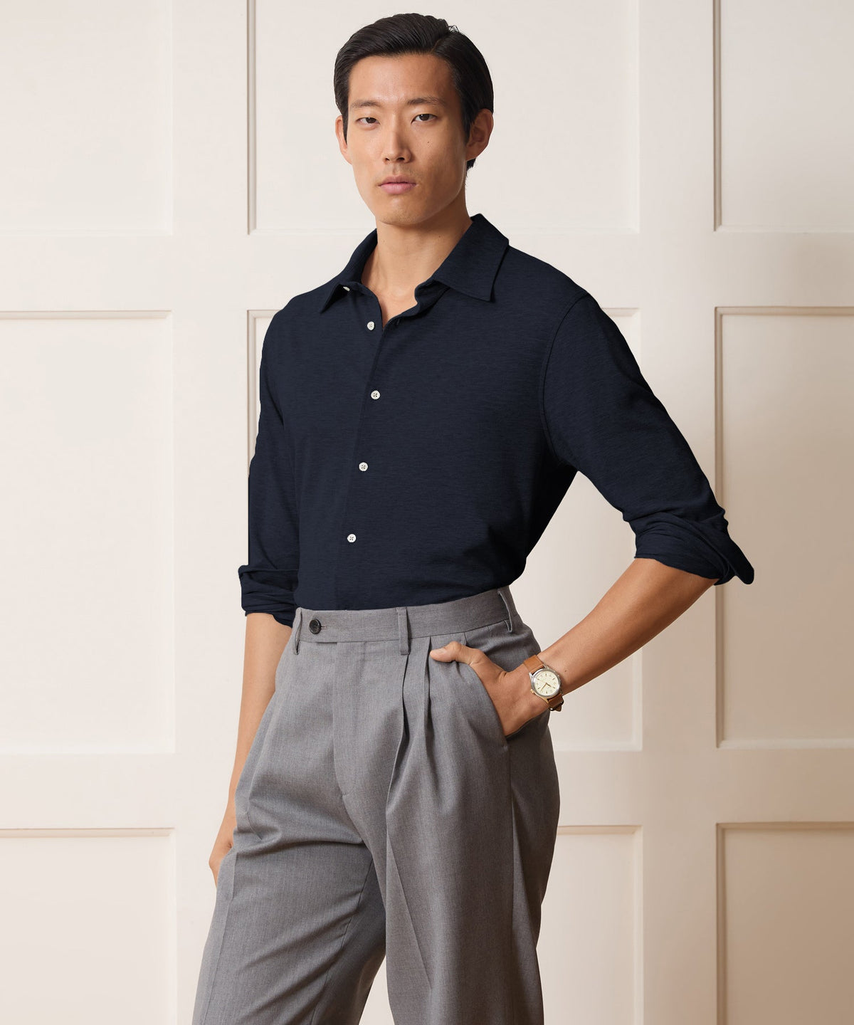Todd Snyder Cotton-Cashmere Pique Shirt - Navy