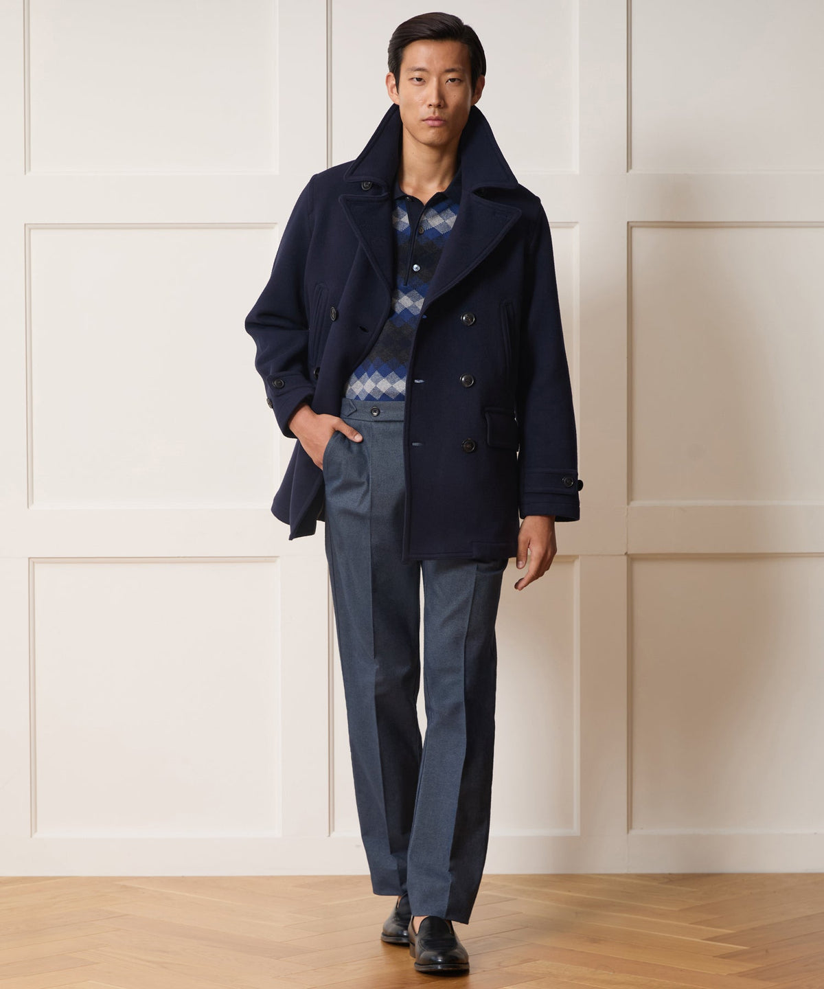 Todd Snyder Italian Wool-Cashmere Peacoat - Navy