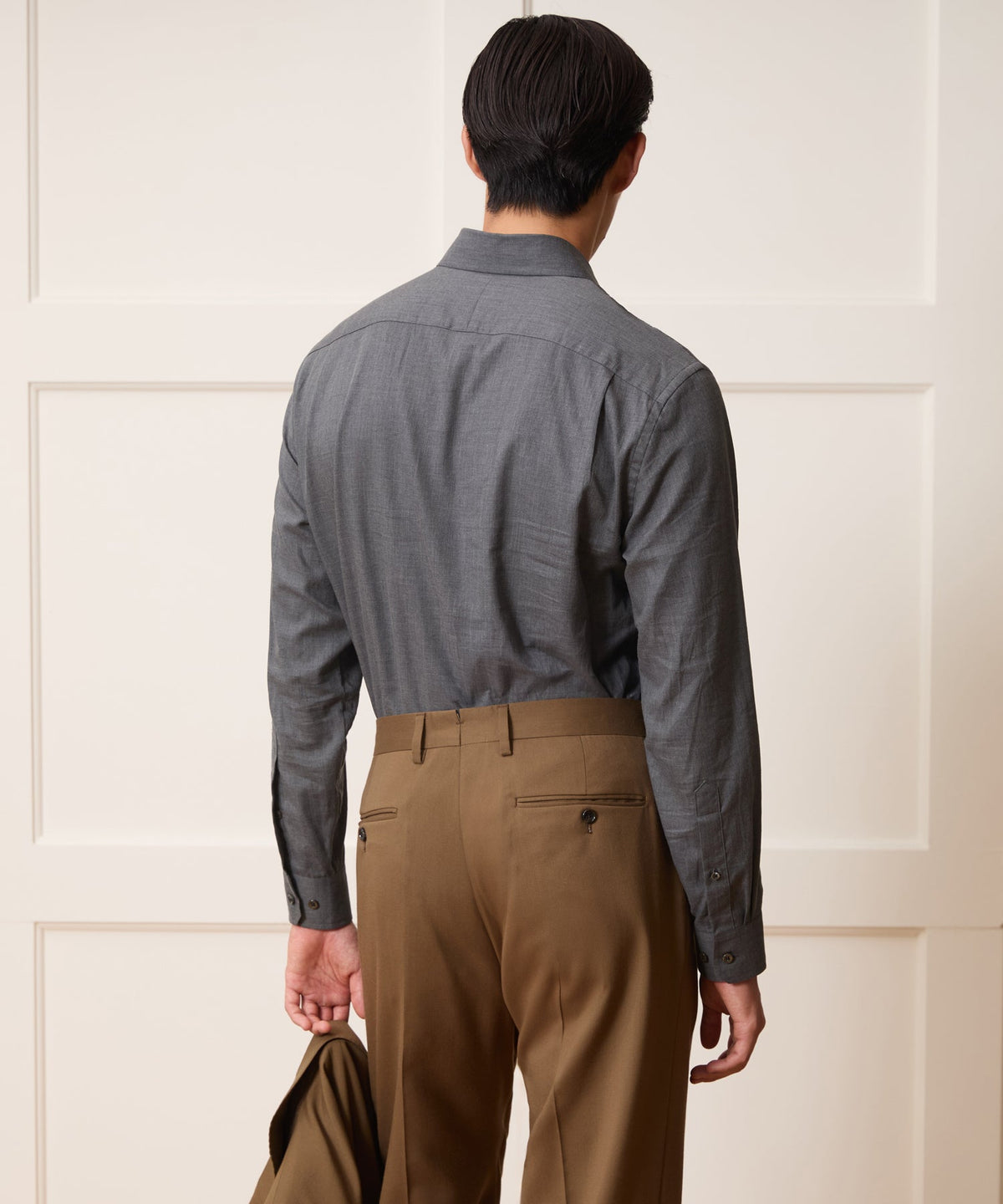 Todd Snyder Italian Featherweight Flannel Long Point Collar Dress Shirt - Charcoal