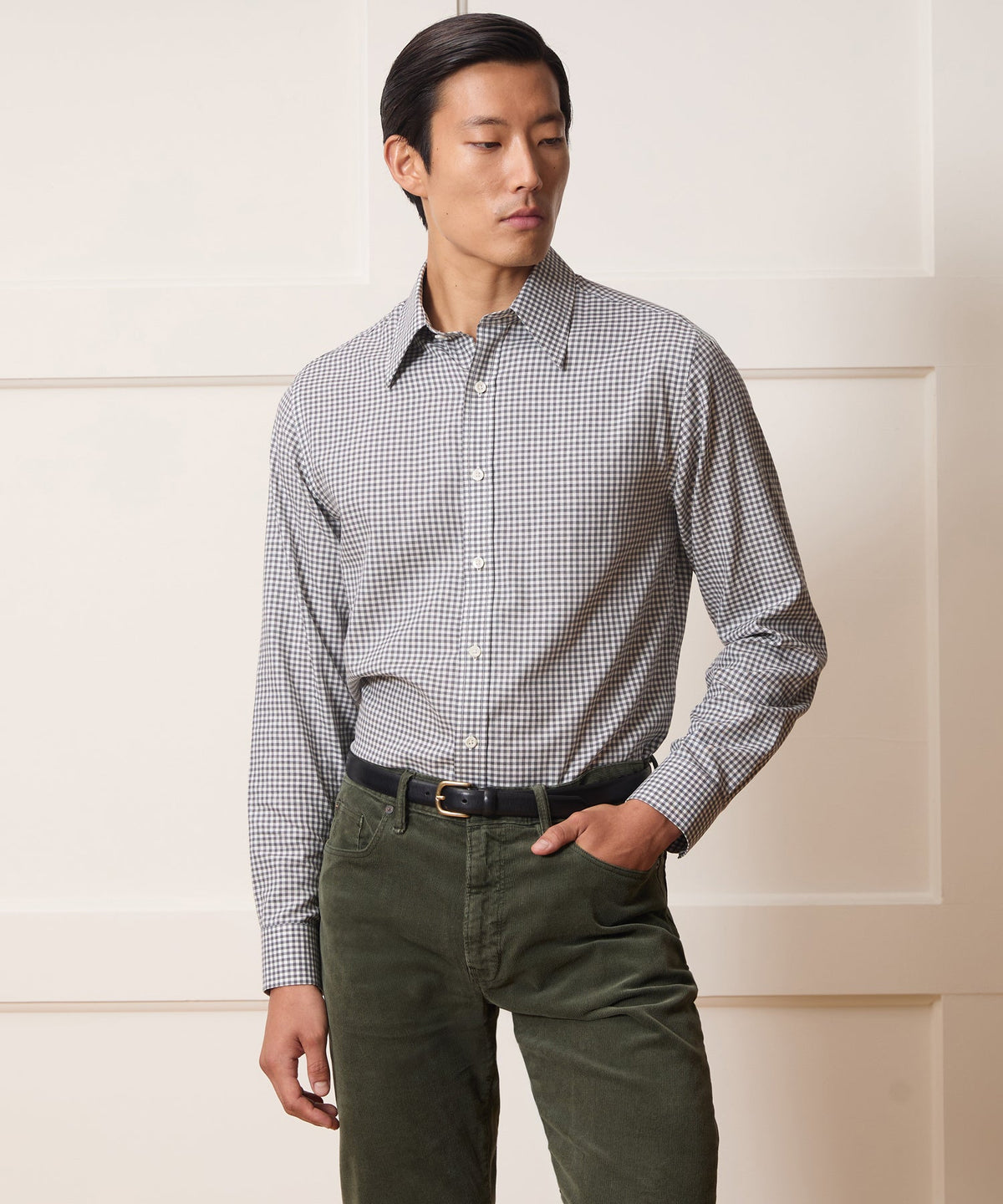 Todd Snyder Italian Featherweight Flannel Long Point Collar Dress Shirt - Charcoal