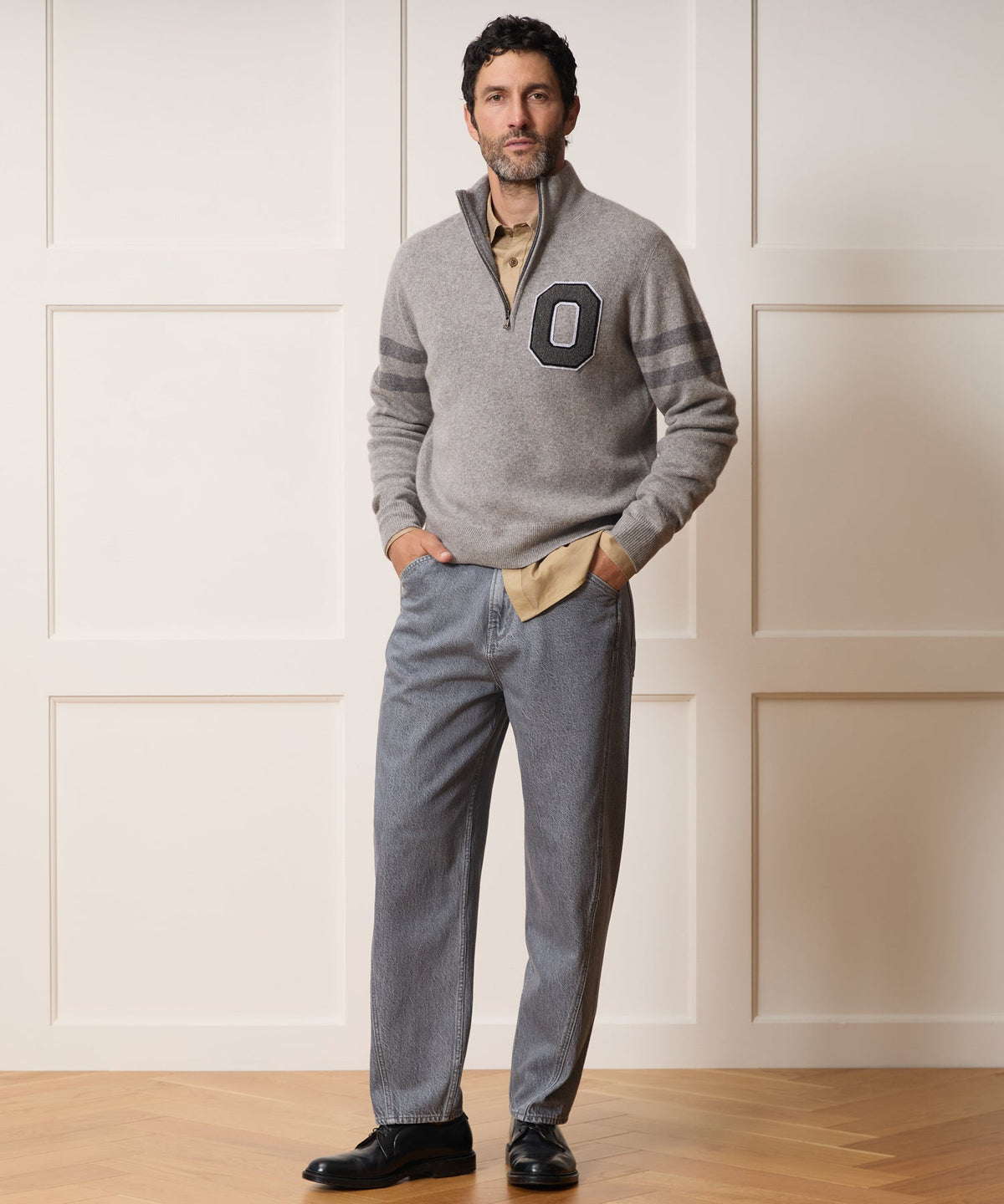 Todd Snyder Todd Snyder x The Ohio State University™ Cashmere Quarter-Zip Sweater - Light Grey Heather