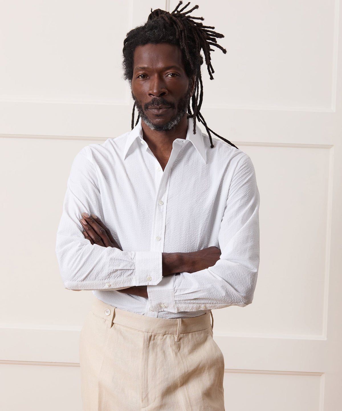 Todd Snyder Seersucker Long Point Collar Dress Shirt - White