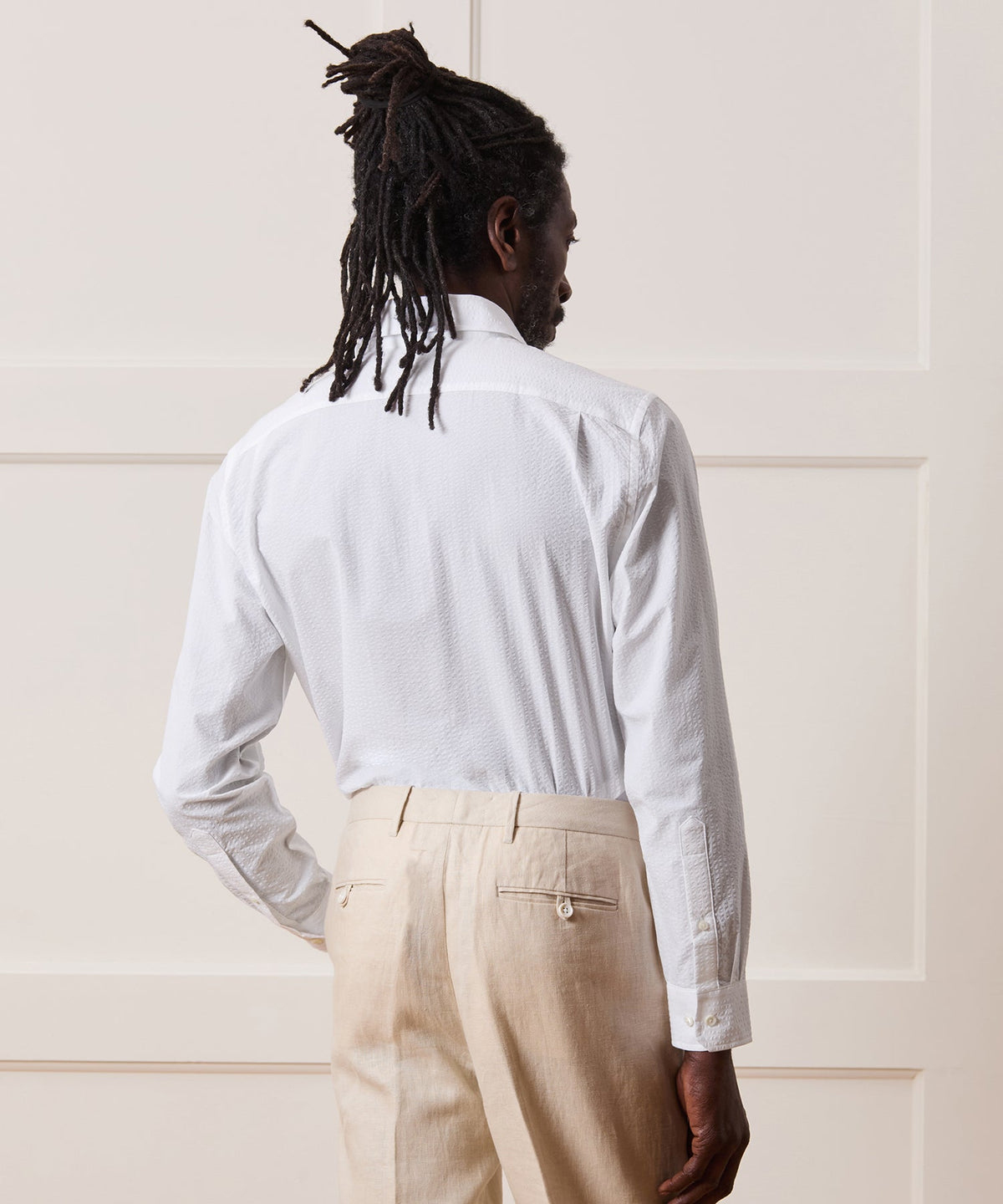 Todd Snyder Seersucker Long Point Collar Dress Shirt - White