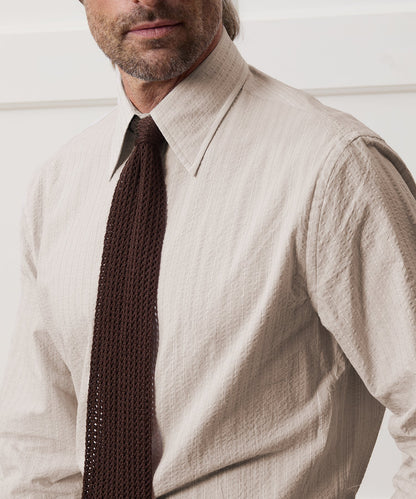 Todd Snyder Seersucker Long Point Collar Dress Shirt - Beige