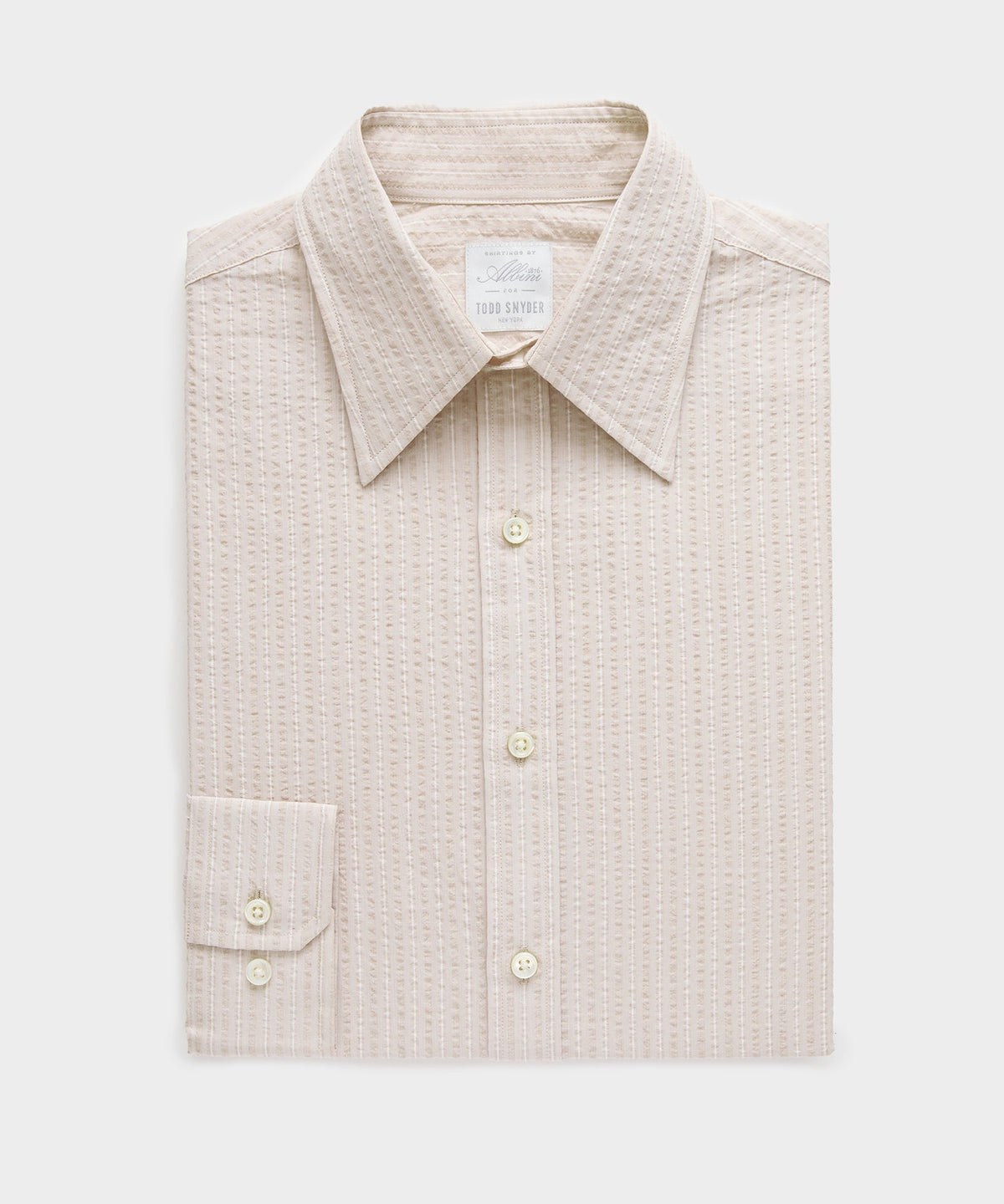 Todd Snyder Seersucker Long Point Collar Dress Shirt - Beige