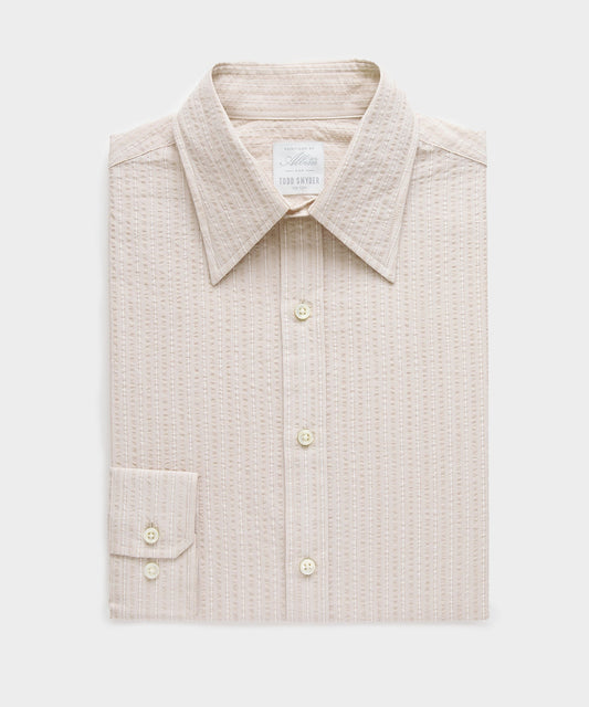 Todd Snyder Seersucker Long Point Collar Dress Shirt - Beige