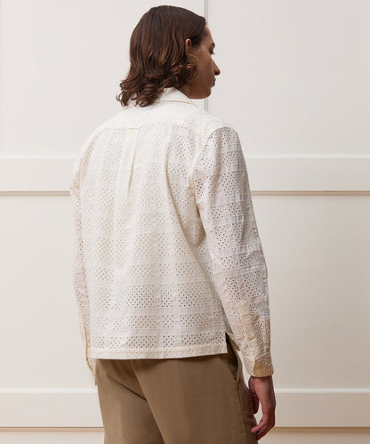 Todd Snyder Cropped Embroidered Eyelet Camp Collar Shirt - Cream