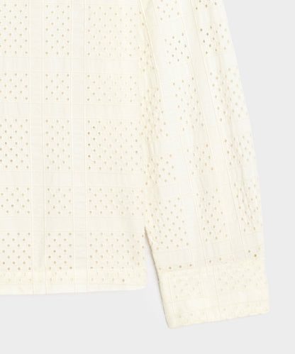 Todd Snyder Cropped Embroidered Eyelet Camp Collar Shirt - Cream
