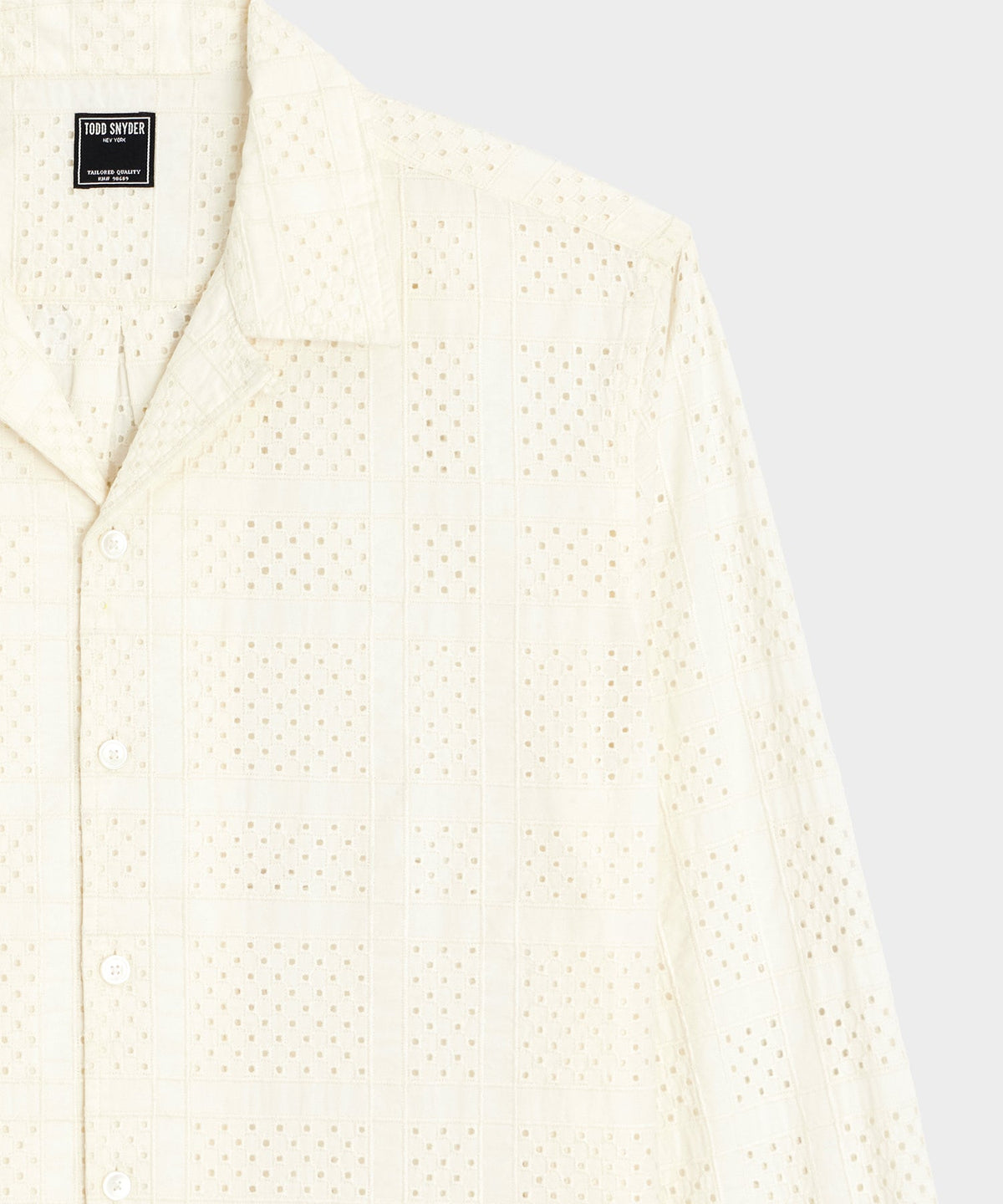 Todd Snyder Cropped Embroidered Eyelet Camp Collar Shirt - Cream