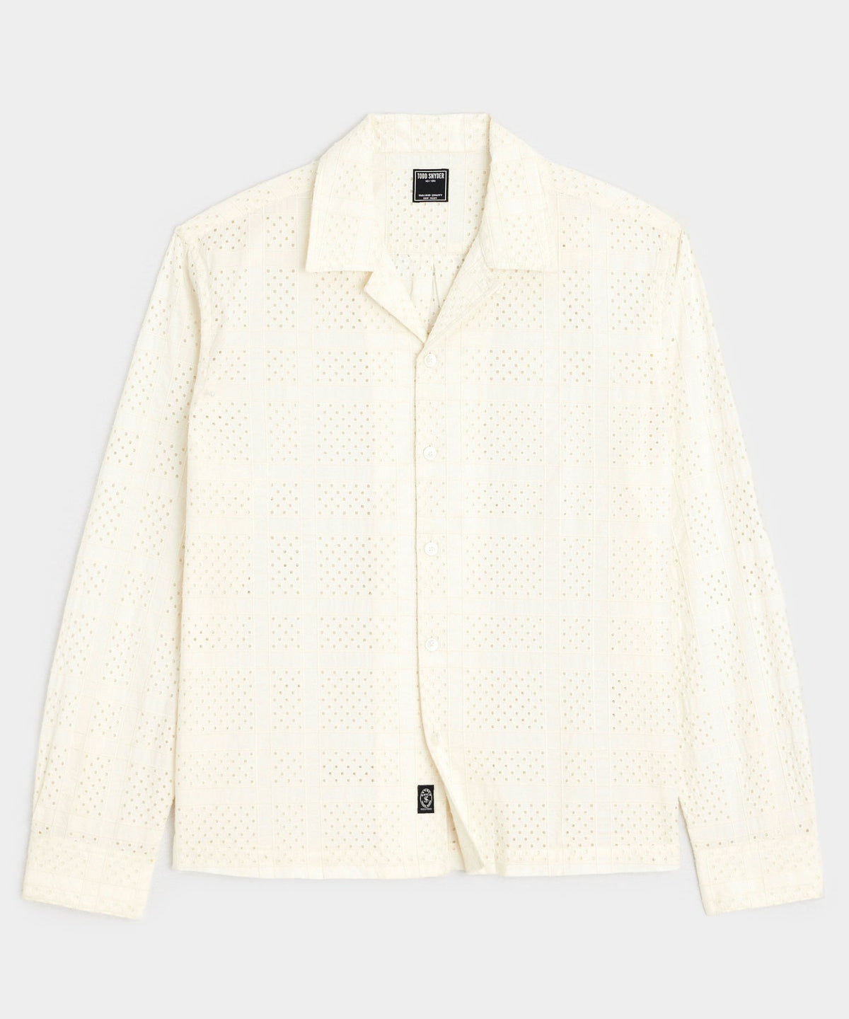 Todd Snyder Cropped Embroidered Eyelet Camp Collar Shirt - Cream