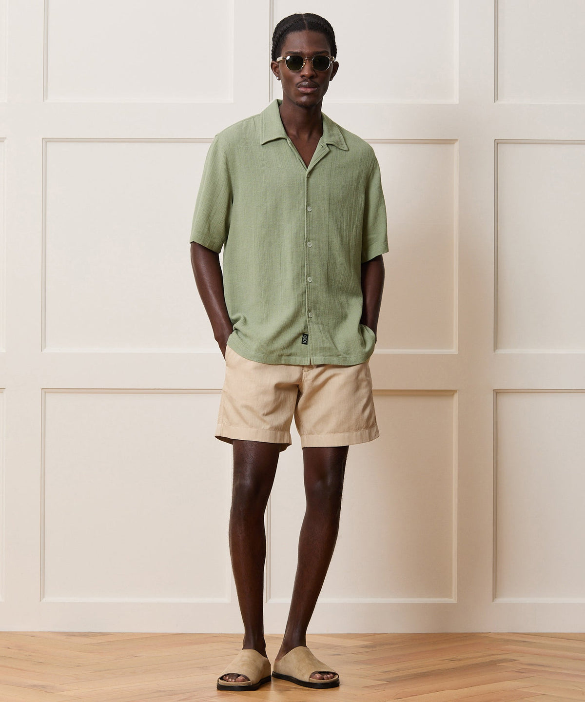 Todd Snyder Relaxed Basketweave Camp Collar Shirt - Sage