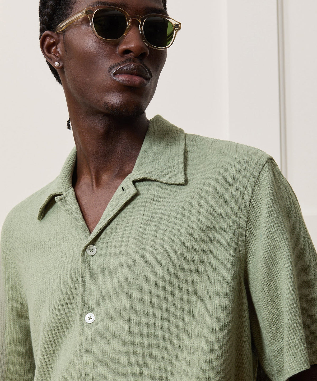 Todd Snyder Relaxed Basketweave Camp Collar Shirt - Sage
