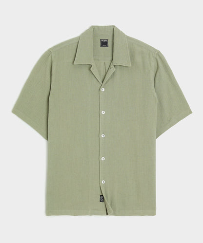 Todd Snyder Relaxed Basketweave Camp Collar Shirt - Sage