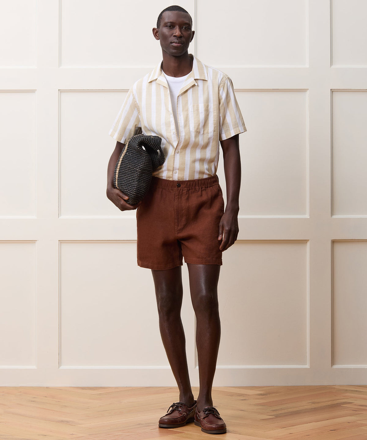 Todd Snyder Cropped Cotton Summerweight Camp Collar Shirt - Khaki