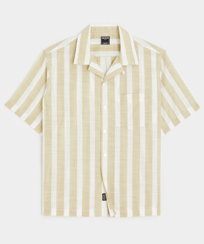 Todd Snyder Cropped Cotton Summerweight Camp Collar Shirt - Khaki