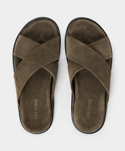 Todd Snyder Nomad Suede Crossover Sandal - Olive